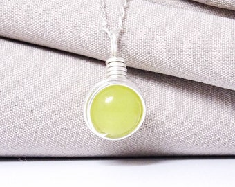 Lemon Jade Necklace Sterling Silver Unique Wire Wrap Healing Pendant Necklace Gift Idea