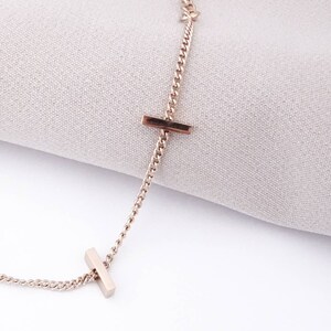 Rose Gold Plated Stackable Bar Chain Charm Bracelet Gift Idea image 3