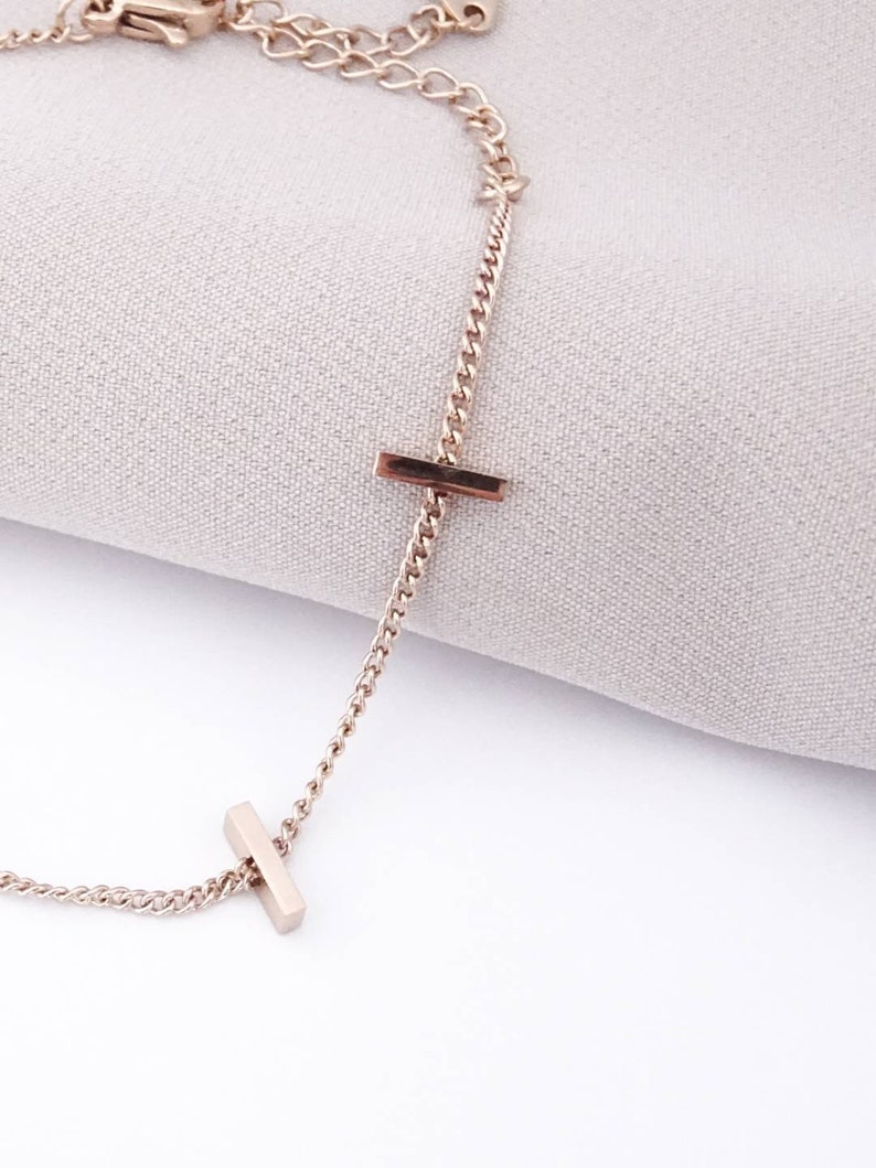 Rose Gold Plated Stackable Bar Chain Charm Bracelet Gift Idea image 3