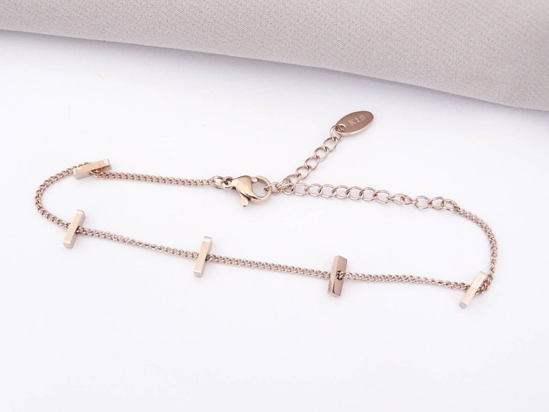 Rose Gold Plated Stackable Bar Chain Charm Bracelet Gift Idea image 2