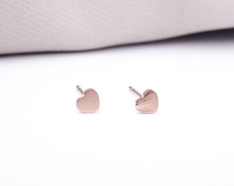 14k Rose Gold Plated Stainless Steel Simple Heart Stud Butterfly Back Earrings Gift Boxed