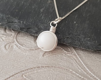 925 Sterling Silver Unique White Alabaster Wire Wrap Healing Pendant Necklace Gift Idea WHOLESALE