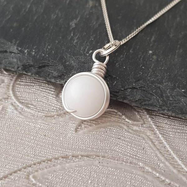 925 Sterling Silver Unique White Alabaster Wire Wrap Healing Pendant Necklace Gift Idea WHOLESALE