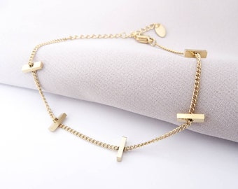 Yellow Gold Plated Stackable Bar Chain Charm Bracelet Gift Idea