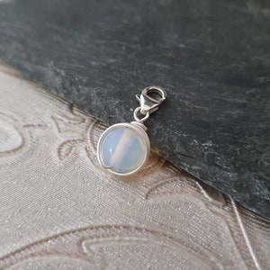 PERSONALISED 925 Sterling Silver White Opal Ball Pendant Wire Wrap Clip On Charm With Lobster Clasp Healing Charm image 2