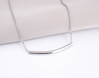 Noodle Tube Stainless Steel Pendant Necklace Modern Style Gift