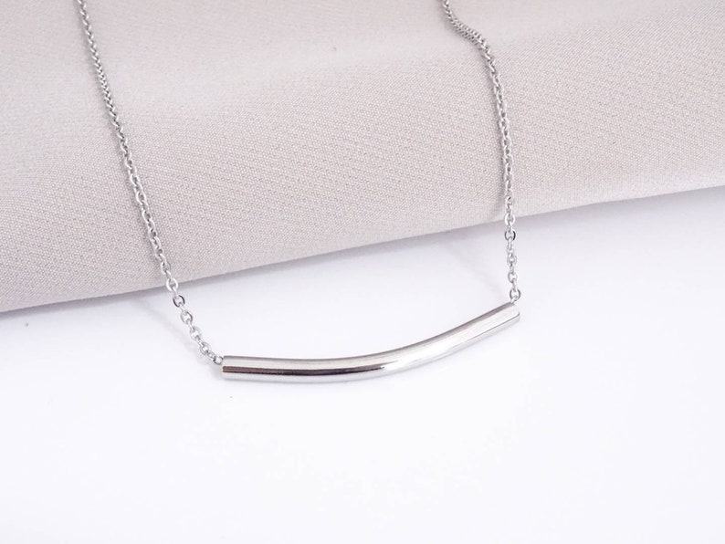 Noodle Tube Stainless Steel Pendant Necklace Modern Style Gift image 1