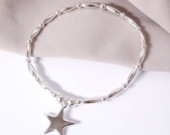 Star Stretch Bracelet 925 Sterling Silver Stackable Ball Beaded Elastic Stretch Star Pendant Charm Bracelet Gift Idea Personalised