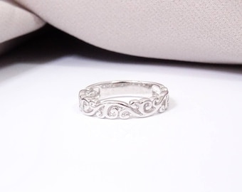 Sterling Silver Unique Swirl Band Ring Size L Gift Boxed Design Band Half Eternity