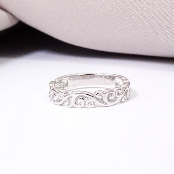 Sterling Silver Unique Swirl Band Ring Size L Gift Boxed Design Band Half Eternity