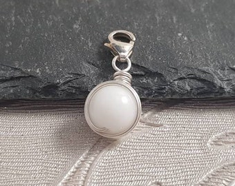 PERSONALISED 925 Sterling Silver Alabaster Ball Pendant Wire Wrap Clip On Charm With Lobster Clasp Healing Charm WHOLESALE