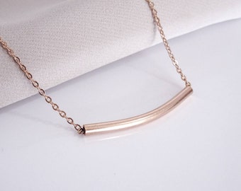 Noodle Tube 14k Rose Gold Plated Pendant Necklace Modern Style Gift