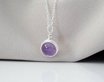 Amethyst Necklace 925 Sterling Silver Unique Amethyst Healing Wire Wrap Pendant Necklace Personalised  Gift Idea