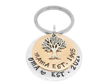 Mama Keychain, Mom Keychain, Grandma Keychain, Mama Est, Keychain For Mom, Personalized Mommy Keychain, Hand Stamped Keychain