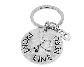 Front Line Hero Keychain, Medical Keychain, Stethoscope Keychain, Nurse Keychain, Doctor Keychain, Nurse Stethoscope, Stamped Keychain