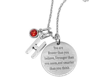 Quote Necklace, Word Necklace, Brave Necklace, You Are Braver Than You Think, Brave Gift, Strength Necklace, Charm Necklace, Motivational