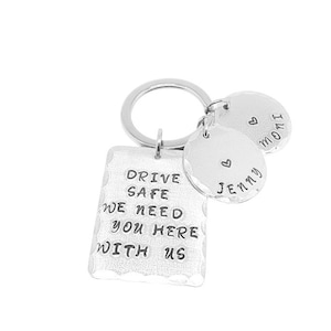 Drive Safe, We Need You Here With Us Keychain, Hand Stamped Keychain For Daddy, Personalized Keychain, Hammered Keychain, Aluminium Keychain