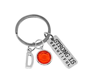 Strong Is Beautiful Keychain,  Fitness Keychain,  Workout Keychain Charm Key Ring Birthstone Keychain Initial Key Chain Fitness Keyring Gift