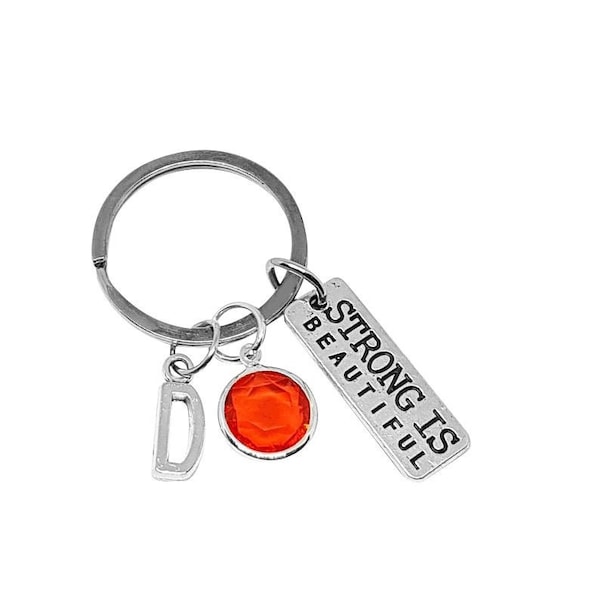 Strong Is Beautiful Keychain,  Fitness Keychain,  Workout Keychain Charm Key Ring Birthstone Keychain Initial Key Chain Fitness Keyring Gift