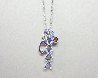 Dna Jewelry, Science Teacher gift, DNA Necklace, Dna Jewellery, Biology Jewelry, Genetics Jewelry, Molecular Jewelry, Initial Necklace,Charm