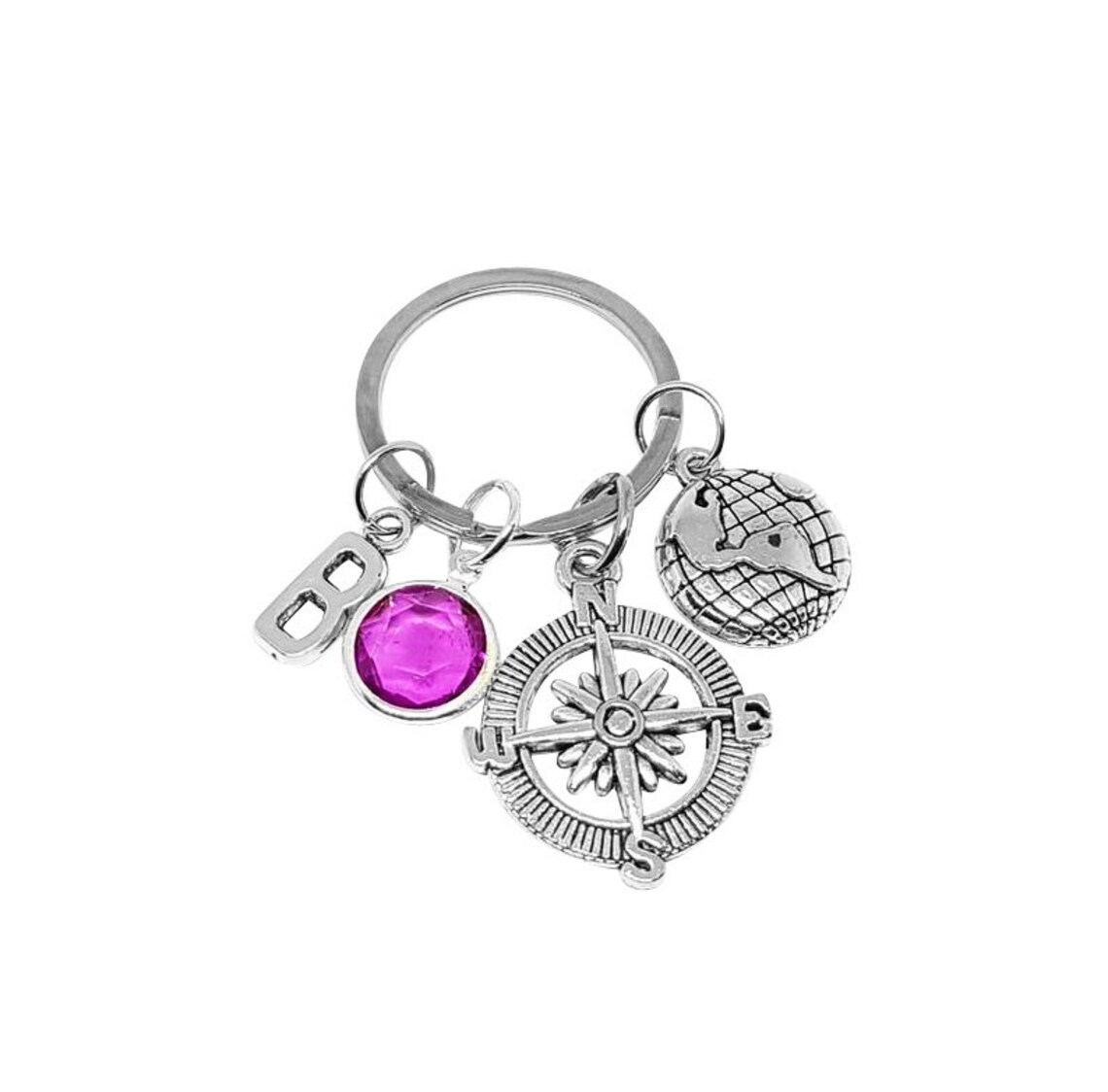 Compass Keychain Personalized Globe Keychain World Globe Etsy