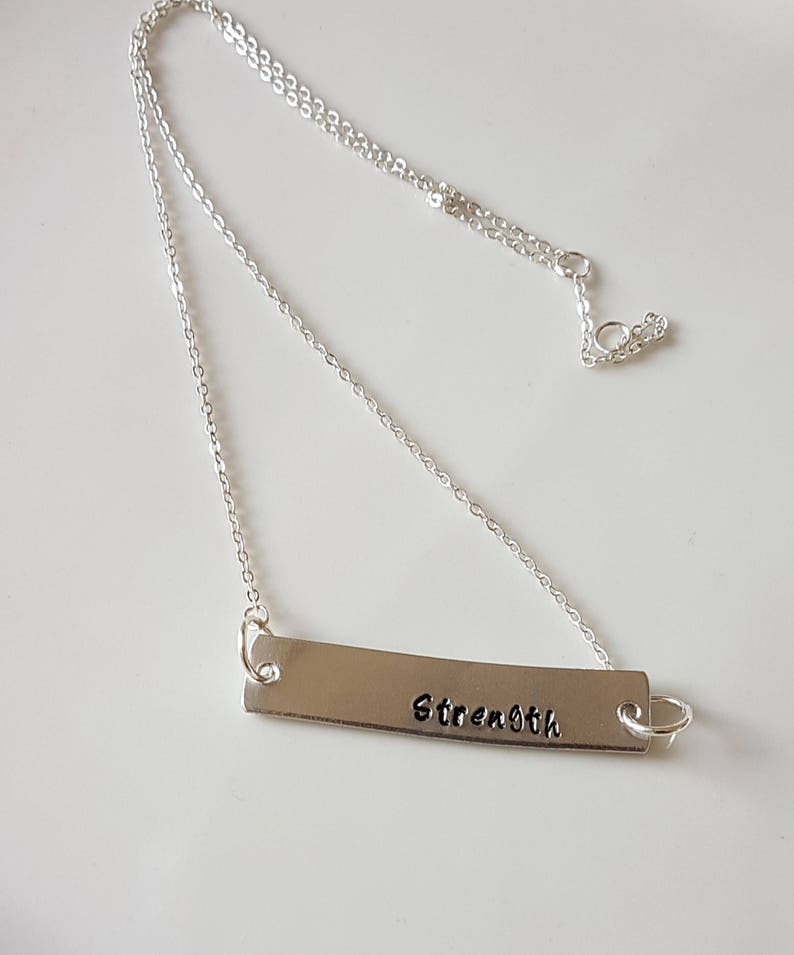 Strength Necklace Hand stamped aluminium necklace Sterling silver chain Strength And Courage necklace Personalized Necklace Strength image 1