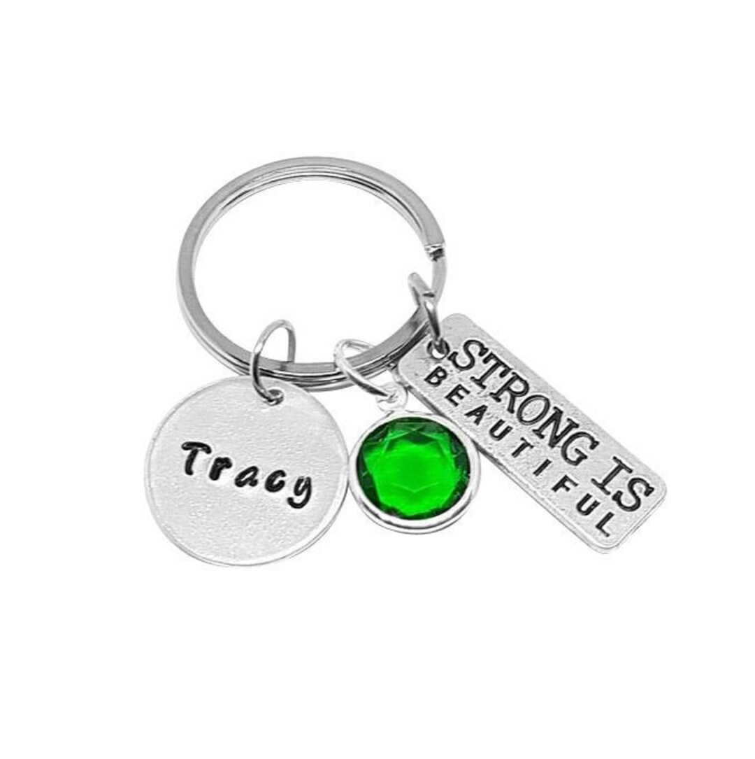 Strong is Beautiful Keychain, Fitness Keychain, Birthstone Keychain ...