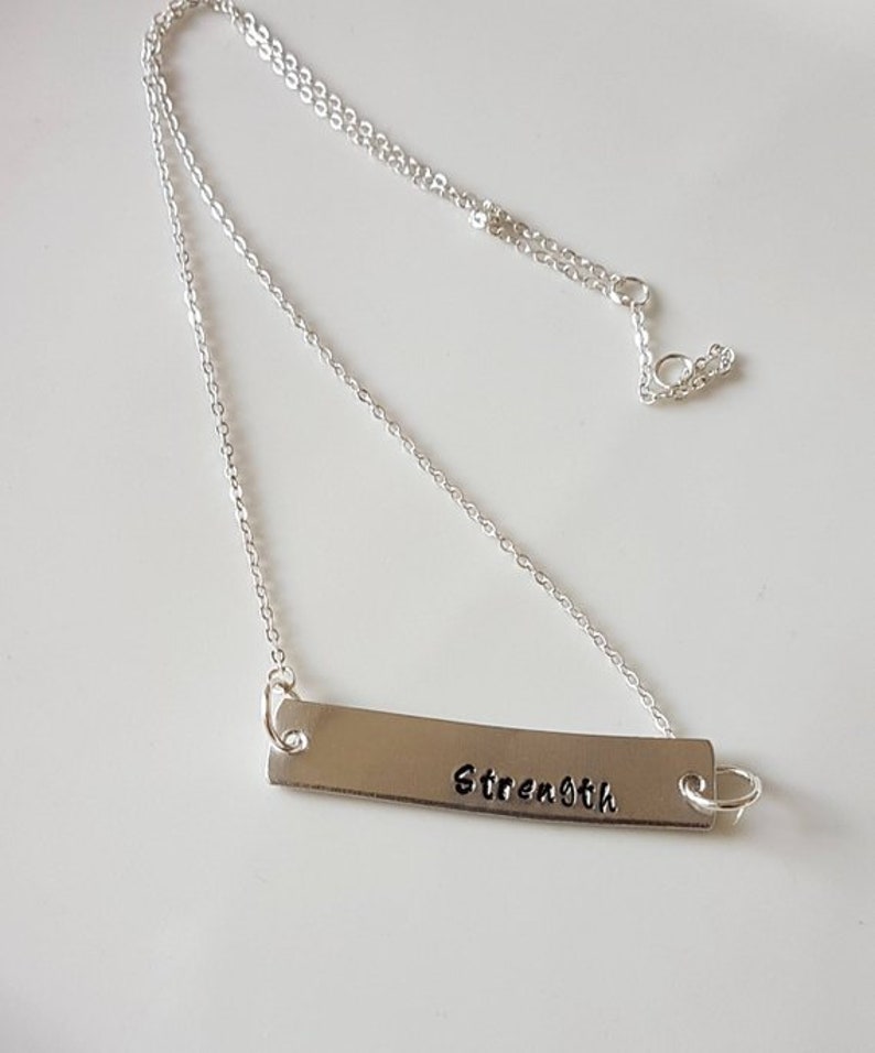 Strength Necklace Hand stamped aluminium necklace Sterling silver chain Strength And Courage necklace Personalized Necklace Strength image 5