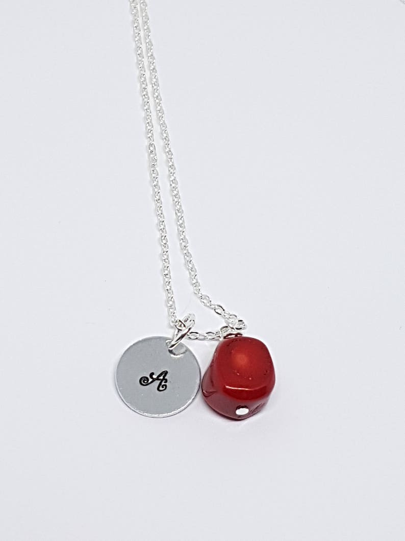 Coral Necklace Initial Necklace Hand Stamped Necklace Gemstone Necklace Personalized Gift For Daughter Custom Name Necklace Handmade