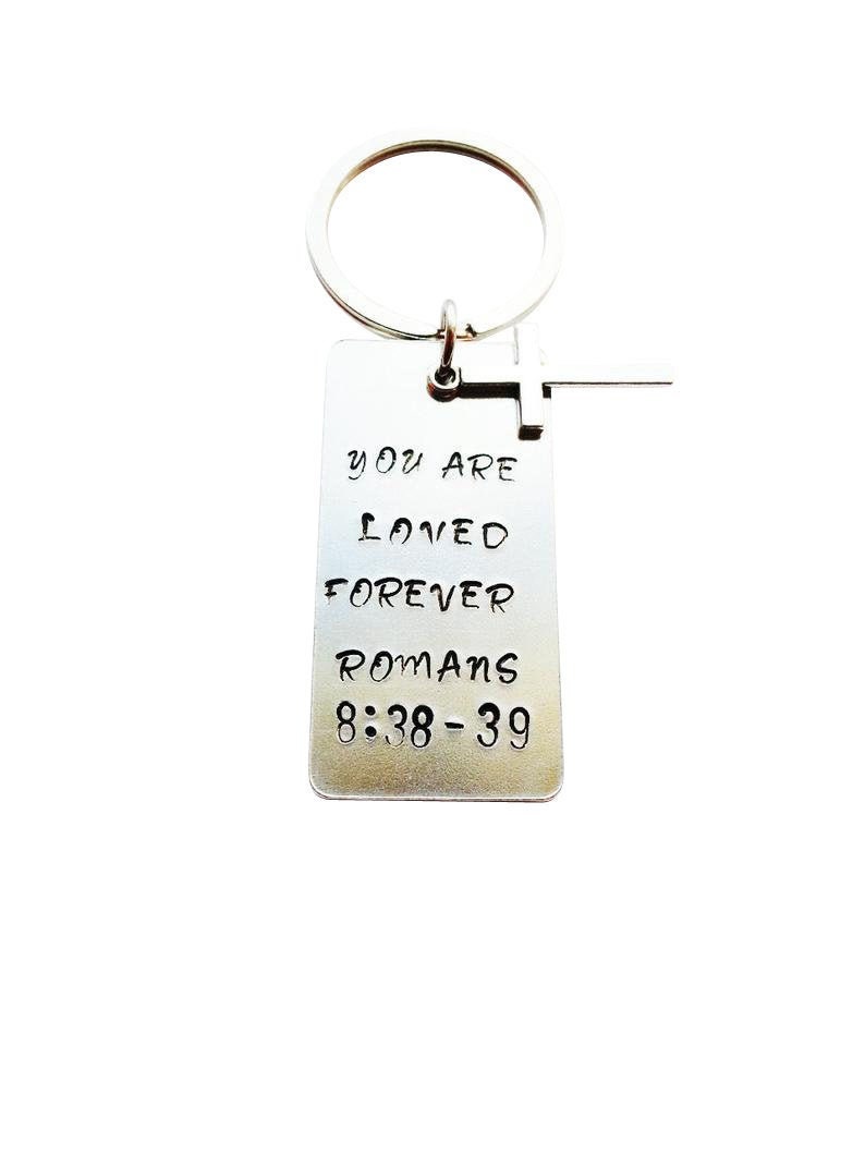 Scripture Verse Keychain Cross Keyring Bible Keyring Romans 8:38 keychain You Are Loved Forever Scripture keychain Bible Verse Keychain