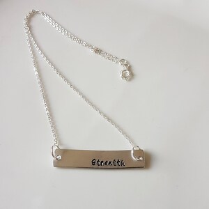 Strength Necklace Hand stamped aluminium necklace Sterling silver chain Strength And Courage necklace Personalized Necklace Strength image 2