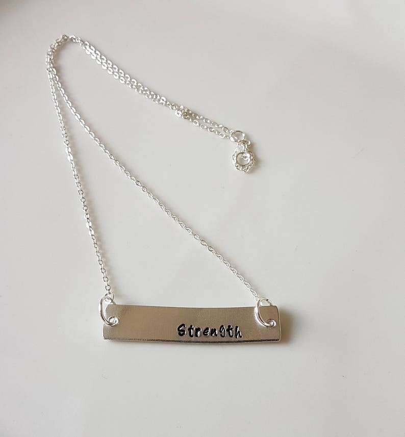 Strength Necklace Hand stamped aluminium necklace Sterling silver chain Strength And Courage necklace Personalized Necklace Strength image 2