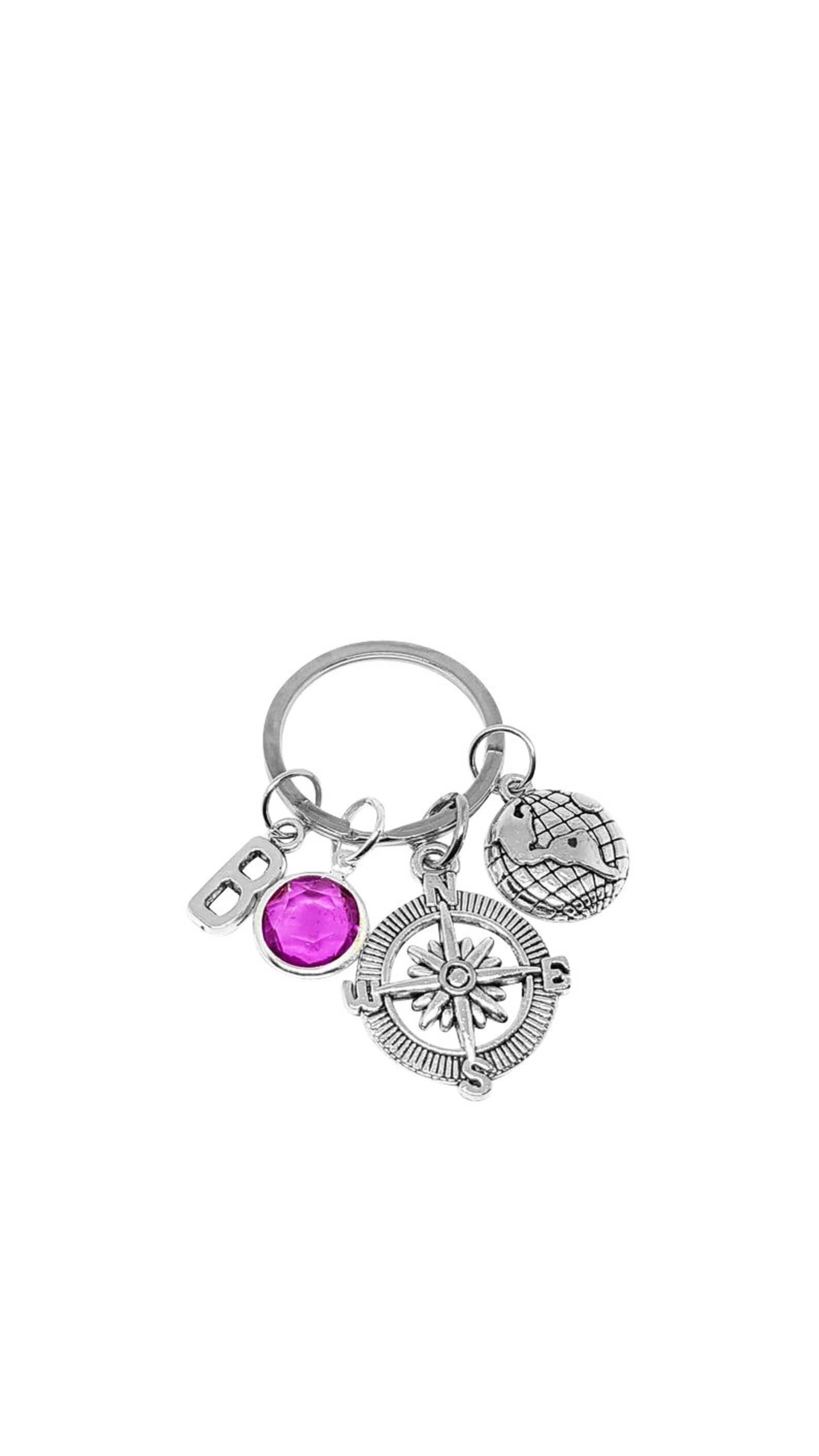 Compass Keychain Personalized Globe Keychain World Globe Etsy