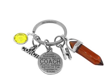 Coach Keychain, Engraved Keychain, Crystal Keychain, Birthstone Keychain, Initial Keychain, Metal Keychain, Gift for Coach, Best Coach Gift