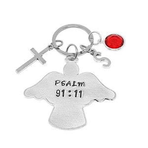 Bible Quote Keychain, Psalm 91:11 Keychain, For He Will Command His Angels Concerning You To Guard You In All Your Ways, Angel Keyring