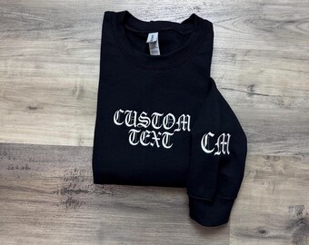 Sudadera bordada personalizada con cuello redondo, camiseta personalizada, logotipo personalizado, fuente Old English, sudadera personalizada, Old English