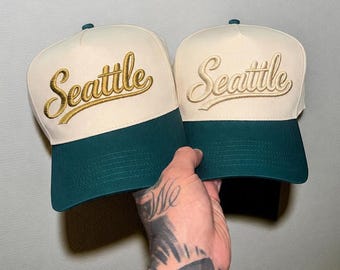 Gorra snapback 3D acolchada bordada de Seattle, gorra vintage retro de la ciudad, bordado personalizado, regalo de estilo urbano, gorra de Seattle, día de partido universitario, personalizada