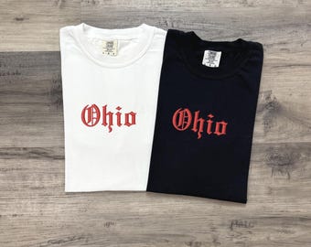 Ohio Embroidered Vintage Style T-Shirt - Retro Ohio Tee - Comfort Colors Graphic Shirt - Custom Embroidery - Ohio Shirt - College T-Shirt