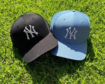 New York Rhinestone Trucker Hat - Puff Embroidered NY Snapback Cap - Custom Bling Baseball Hat - Jewel Cap - Adjustable