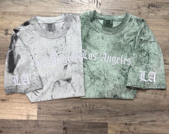 Embroidered Los Angeles T-Shirt - Tie Dye Comfort Colors Tee - Vintage Style California LA Shirt - Custom Embroidery Gift - Retro Shirt