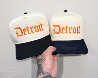 Embroidered Detroit Snapback Cap - Custom Embroidery - Old English - Vintage Style Detroit Baseball Hat - Detroit Baseball Fan - Retro Hat