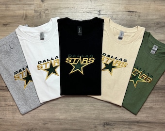 Embroidered Dallas Star Hockey T-Shirt, Vintage 90s Stars Tee Shirt, Dallas Tee, Gifts for Stars Hockey fans, Embroidered Hockey Shirt