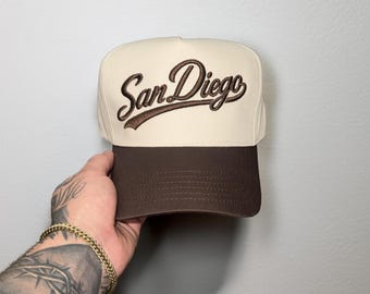 Gorra snapback bordada 3D de San Diego, gorra SD, gorra de béisbol estilo vintage, bordada, gorra de California, regalo de bordado personalizado, fan de SD