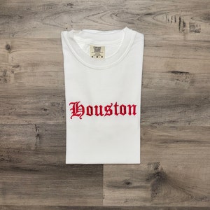 Camiseta bordada de Houston, Texas - Camiseta de Houston - Colores cómodos - Camiseta vintage de Houston - Fan de los Rockets - Houston, Texas - Camiseta de baloncesto Blanco