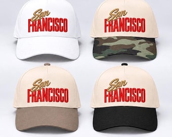 Gorra snapback 3D acolchada bordada de San Francisco, gorra SF de estilo vintage, gorra de béisbol personalizada, gorra de equipo personalizada, gorra trucker ajustable para el día del partido.