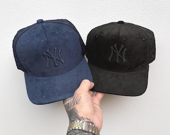 Suede NY Snapback Hat - Bling New York Hat - Embroidered New York Cap - Adjustable - Custom Jewel Cap - Baseball Cap - New York Fan