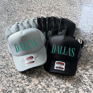 Embroidered Dallas Trucker Hat, Custom Embroidery, Dallas Texas, Embroidered Dallas Trucker Hat, Old English, Snapback