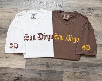 Embroidered San Diego T-Shirt - Comfort Colors Shirt - Vintage Style SD Tee - Old English - Baseball Fan - Custom Embroidery - California