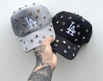 LA Embroidered Navy & Black Studded Baseball Cap Dandy Hats LA 50/50 Studded Hat In Hand Ships Fast | eBay main image 3