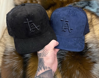 Suede Rhinestone LA Snapback - Religious Cap - Faith Cross Hat - Puff LA Bling Cap - Jeweled Snapback - Los Angeles - Christian Streetwear